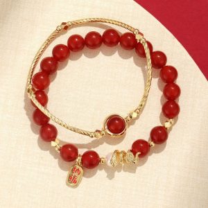 Red Agate Fu Bracelet Set - Professional Photo