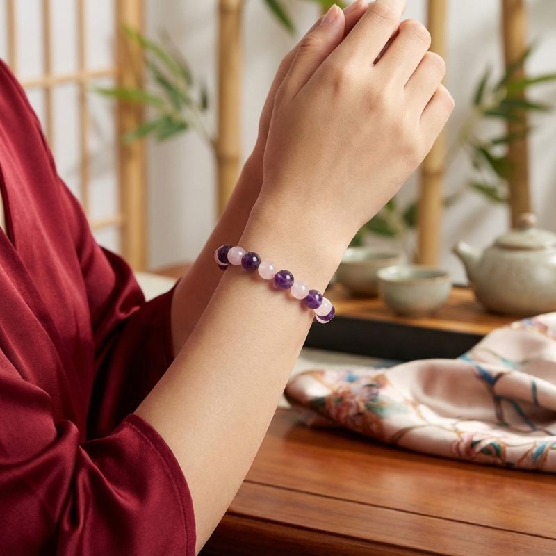 Gratitude Bracelet – Amethyst, Rose Quartz - Professional Photo