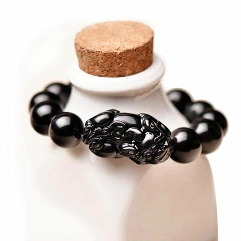 Black Obsidian Pixiu Bracelet - Wealth Protection - Professional Photo