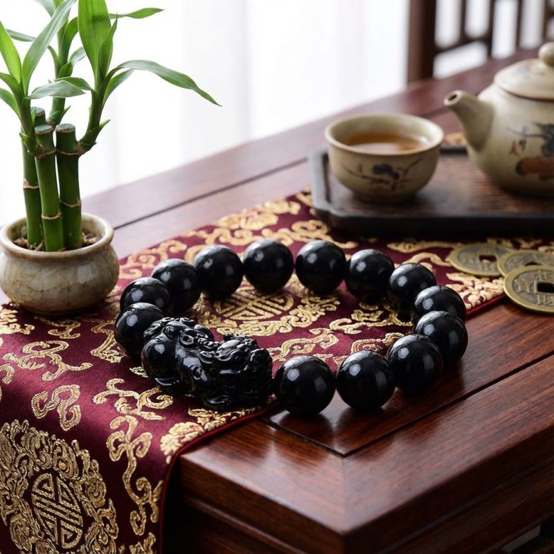 Black Obsidian Pixiu Bracelet - Wealth Protection - Professional Photo