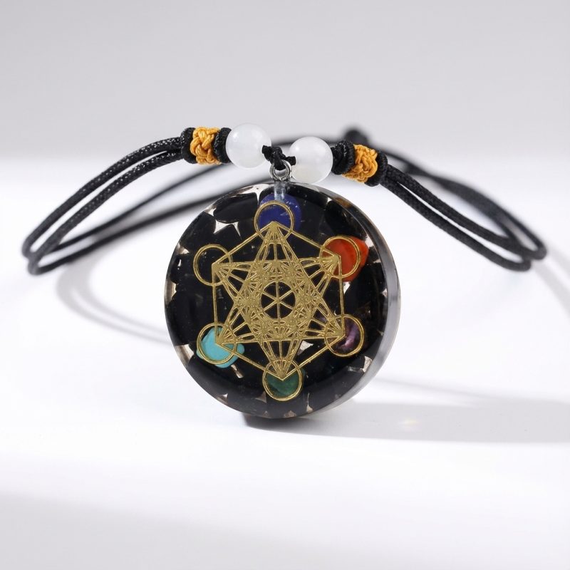 Black Tourmaline Metatron’s Cube Orgonite Protection Necklace - Professional Photo