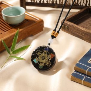Black Tourmaline Metatron’s Cube Orgonite Protection Necklace - Professional Photo