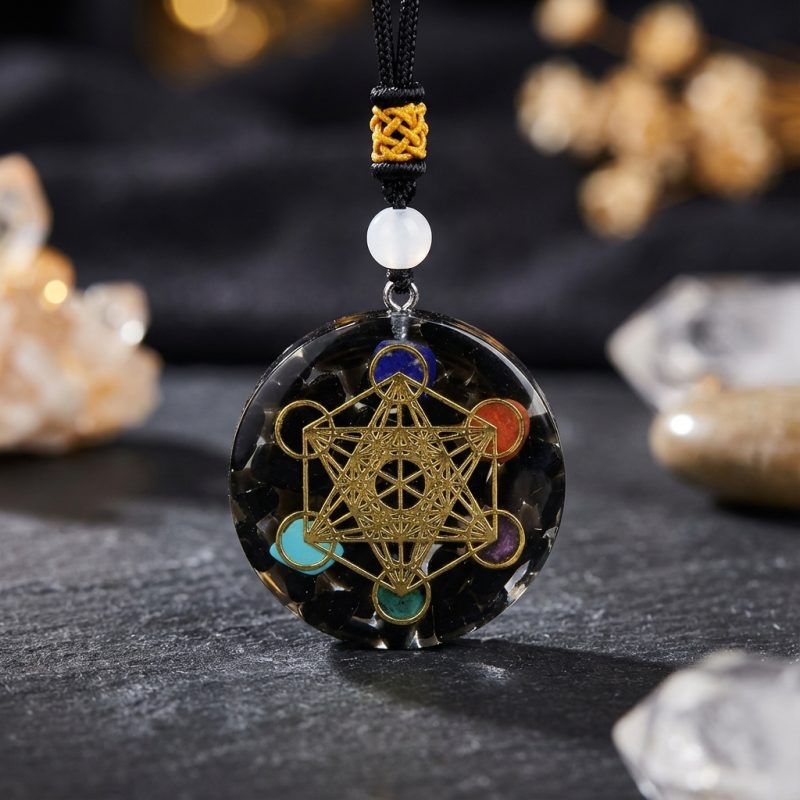 Black Tourmaline Metatron’s Cube Orgonite Protection Necklace - Professional Photo