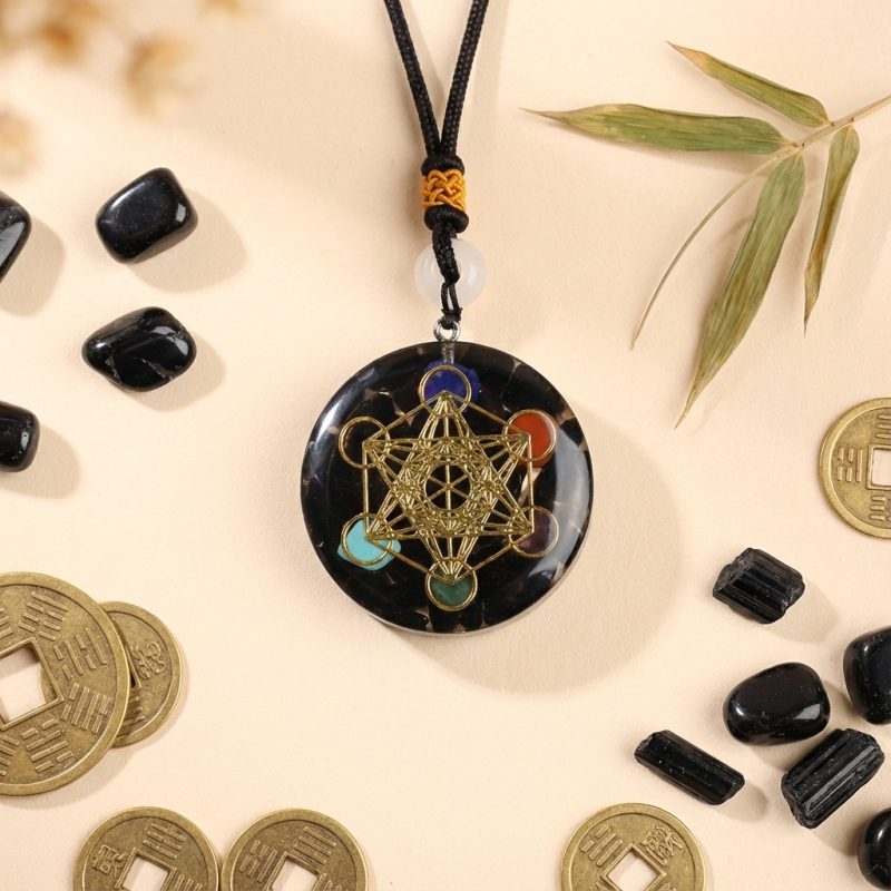 Black Tourmaline Metatron’s Cube Orgonite Protection Necklace - Professional Photo