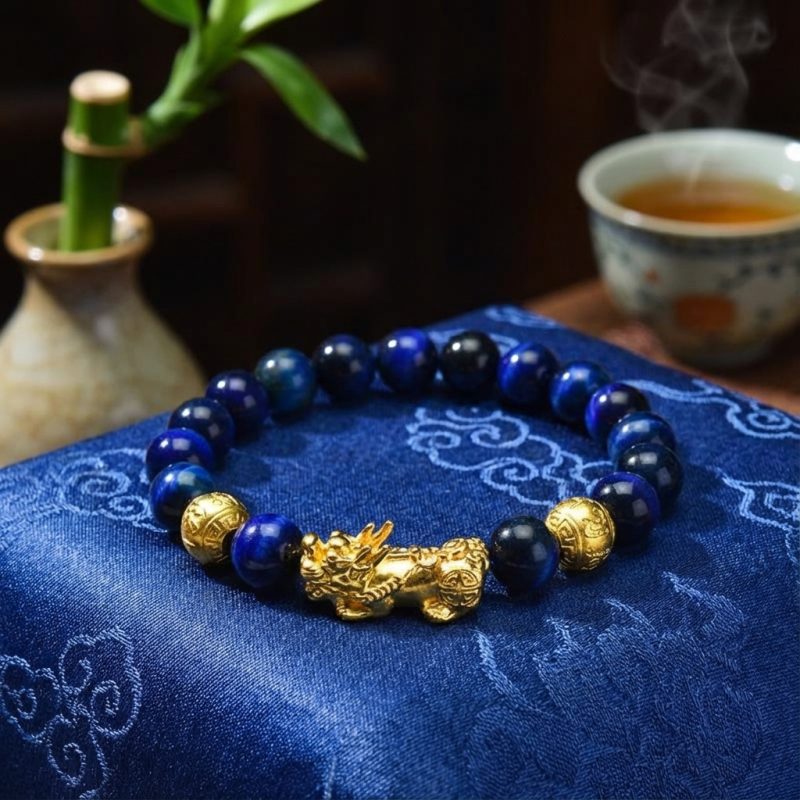 Blue Tiger Eye Pixiu Bracelet - Wealth & Confidence - Professional Photo