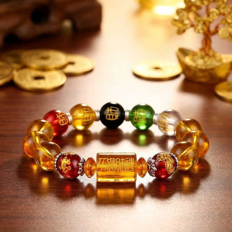 Citrine the God of Wealth Bracelet & The 5 Element Crystals - Professional Photo