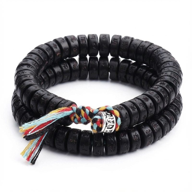 Coconut Shell Beads Bracelet with Engraved Mantra - Professional Photo