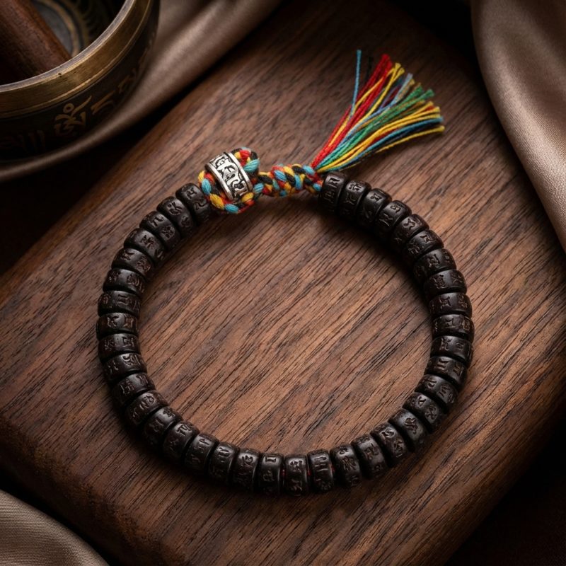 Coconut Shell Beads Bracelet with Engraved Mantra - Professional Photo