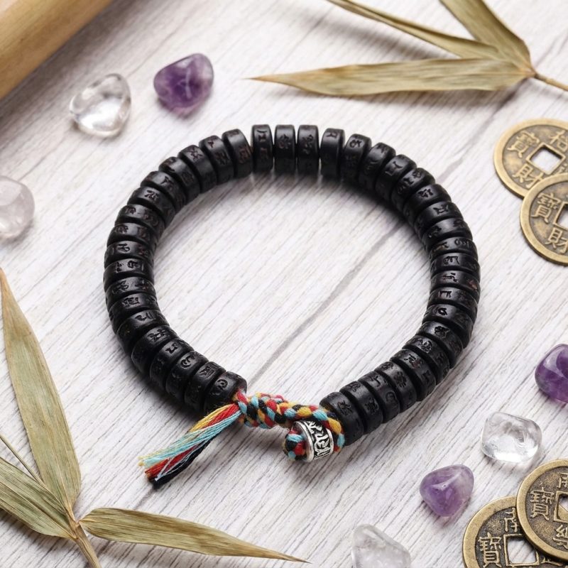 Coconut Shell Beads Bracelet with Engraved Mantra - Professional Photo
