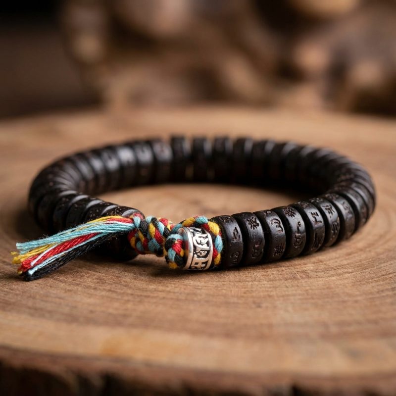 Coconut Shell Beads Bracelet with Engraved Mantra - Professional Photo