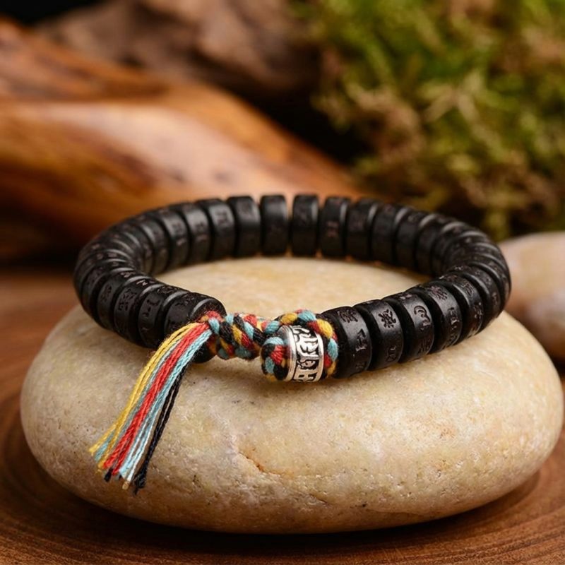 Coconut Shell Beads Bracelet with Engraved Mantra - Professional Photo