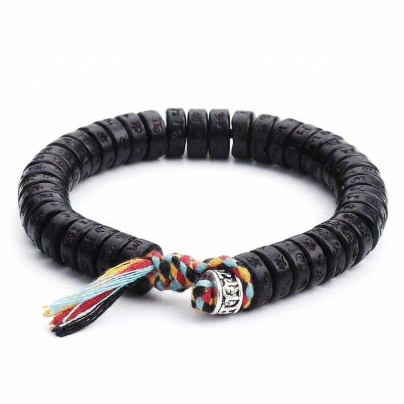 Coconut Shell Beads Bracelet with Engraved Mantra - Professional Photo