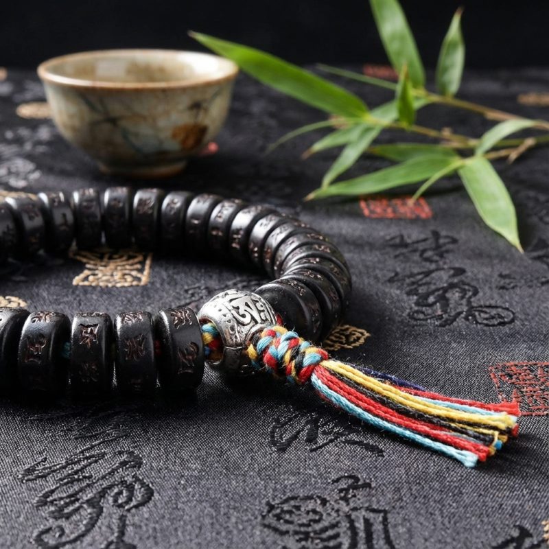 Coconut Shell Beads Bracelet with Engraved Mantra - Professional Photo