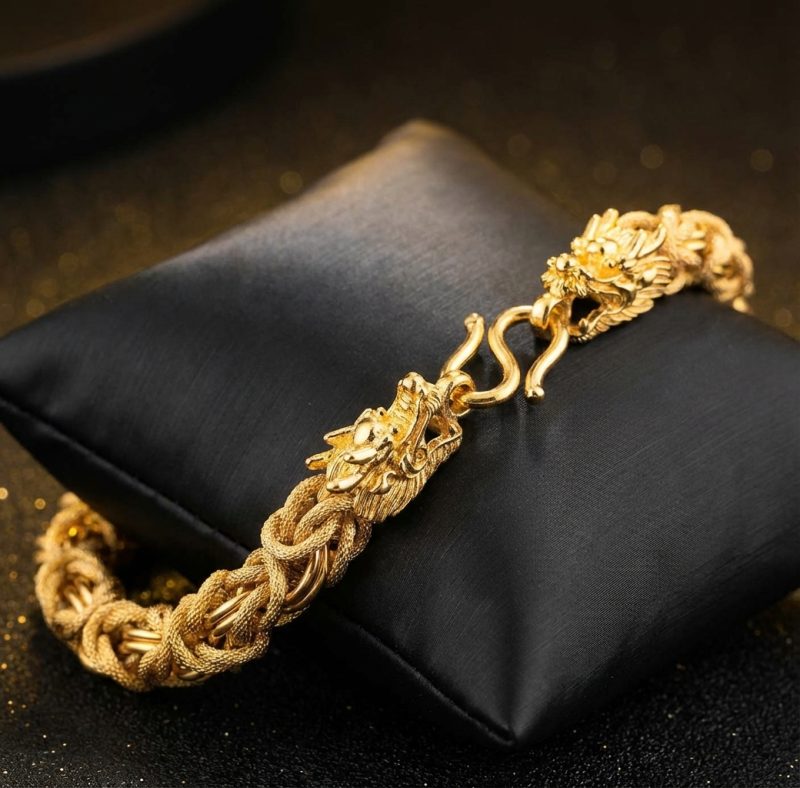 Double-Headed Golden Dragon Luck Bracelet - Professional Photo