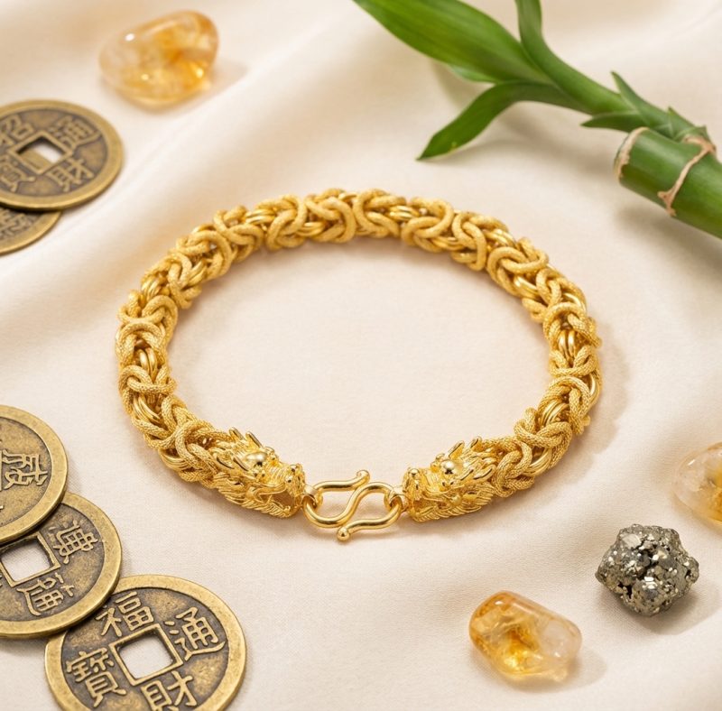 Double-Headed Golden Dragon Luck Bracelet - Professional Photo