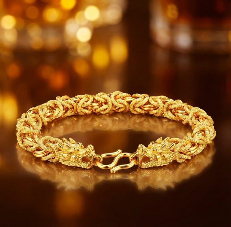 Double-Headed Golden Dragon Luck Bracelet - Professional Photo