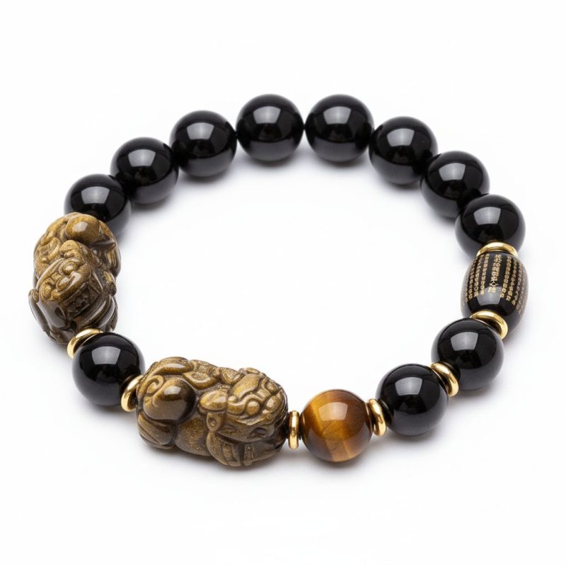 Natural Gold Obsidian Double Pixiu Bracelet - Professional Photo