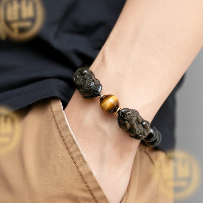 Natural Gold Obsidian Double Pixiu Bracelet - Professional Photo