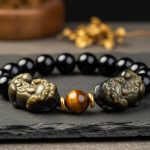 Natural Gold Obsidian Double Pixiu Bracelet - Professional Photo