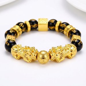 Gold-Plated Double Pixiu Bracelet - Extreme Wealth & Protection - Professional Photo
