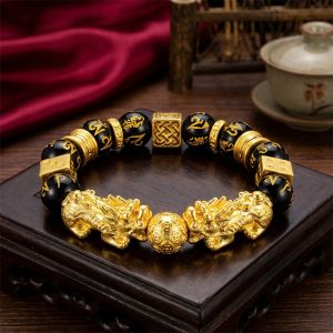 Gold-Plated Double Pixiu Bracelet - Extreme Wealth & Protection - Professional Photo