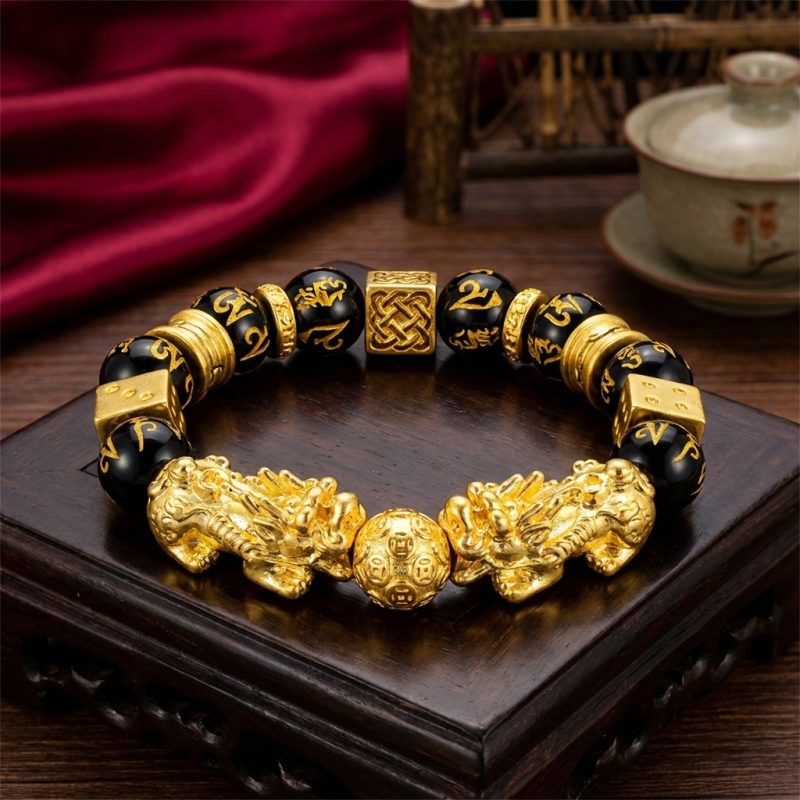Gold-Plated Double Pixiu Bracelet - Extreme Wealth & Protection - Professional Photo