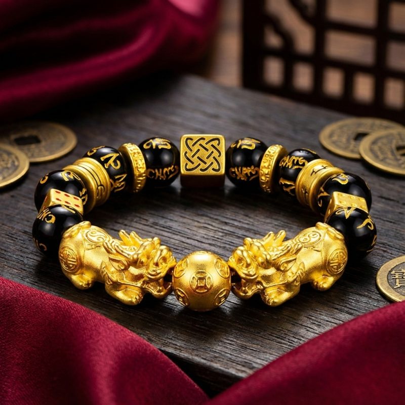 Gold-Plated Double Pixiu Bracelet - Extreme Wealth & Protection - Professional Photo