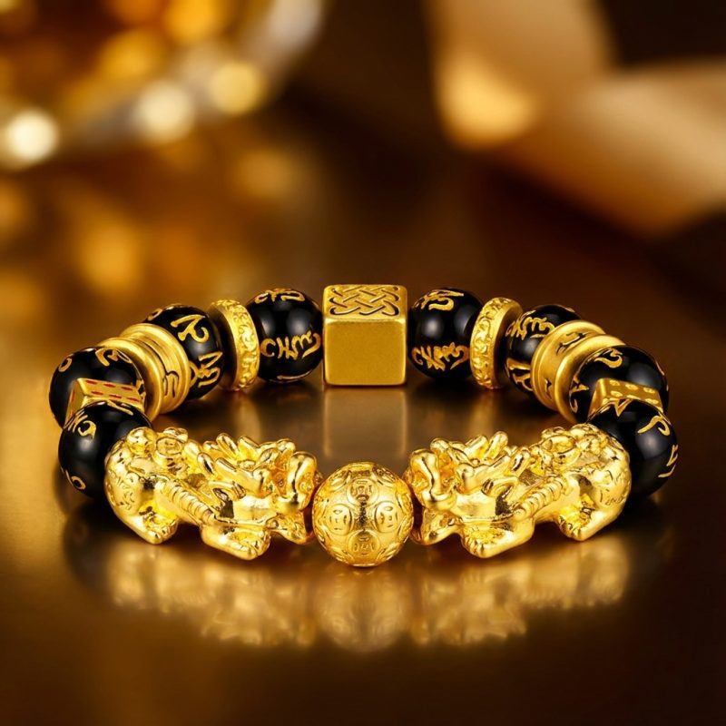 Gold-Plated Double Pixiu Bracelet - Extreme Wealth & Protection - Professional Photo