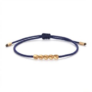 Five Lucky Beads Copper Bracelet - Blue & Red String - Professional Photo