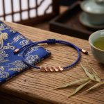 Five Lucky Beads Copper Bracelet - Blue & Red String - Professional Photo