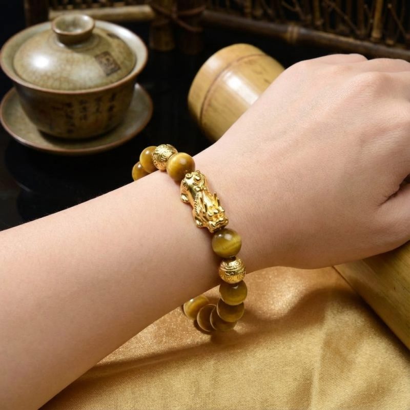 Exclusive: Gold Tiger Eye Pixiu Bracelet - Professional Photo