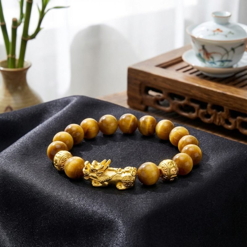 Exclusive: Gold Tiger Eye Pixiu Bracelet - Professional Photo