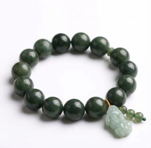 Green Jade Bracelet with Pixiu - Invite Wealth & Calming Energies - Professional Photo