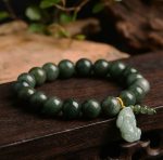 Green Jade Bracelet with Pixiu - Invite Wealth & Calming Energies - Professional Photo