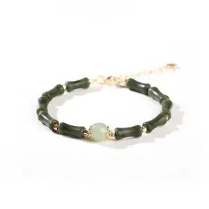 Exclusive: Hetian Jade Peridot Lucky Bamboo Bracelet - Professional Photo