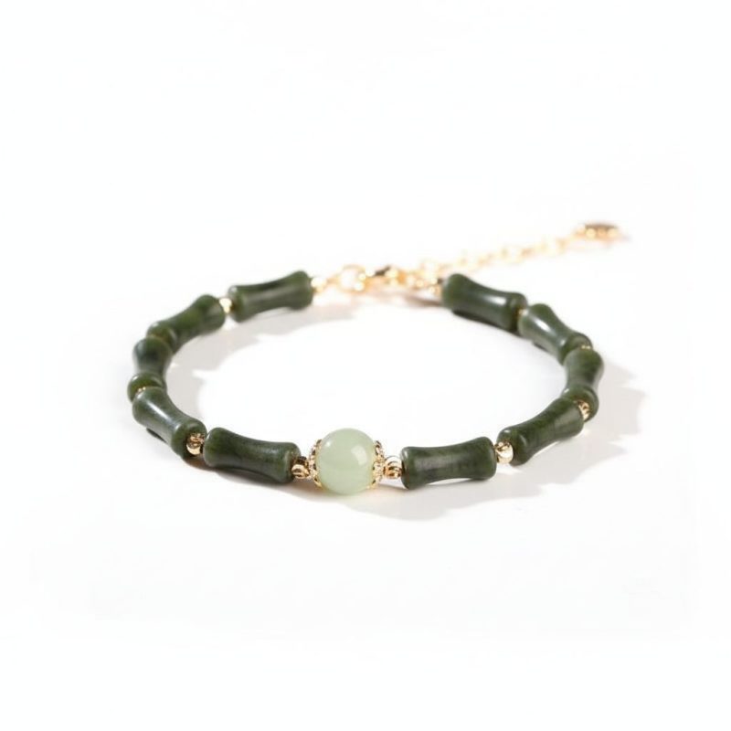 Exclusive: Hetian Jade Peridot Lucky Bamboo Bracelet - Professional Photo