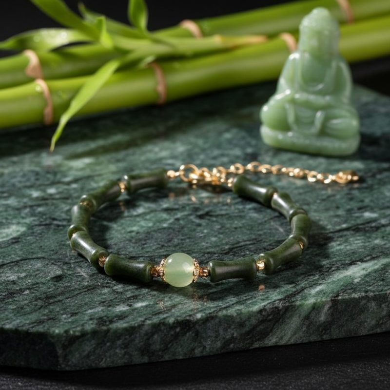 Exclusive: Hetian Jade Peridot Lucky Bamboo Bracelet - Professional Photo
