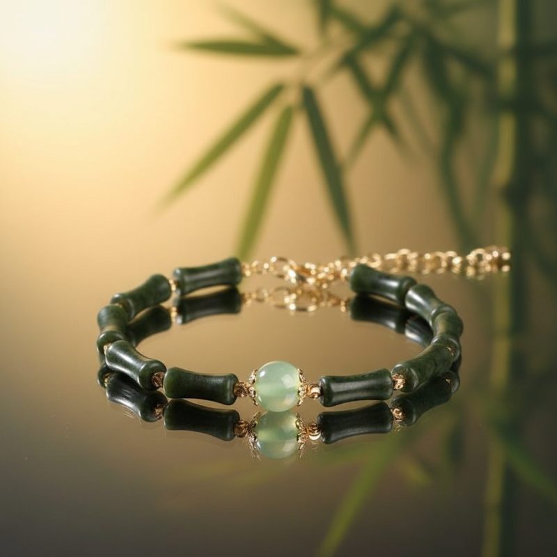 Exclusive: Hetian Jade Peridot Lucky Bamboo Bracelet - Professional Photo