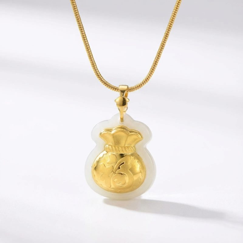 Jade Money Bag Necklace - Feng Shui Wealth Activator - Professional Photo