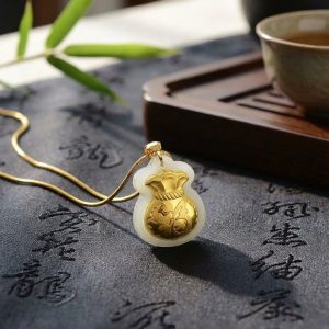 Jade Money Bag Necklace - Feng Shui Wealth Activator - Professional Photo