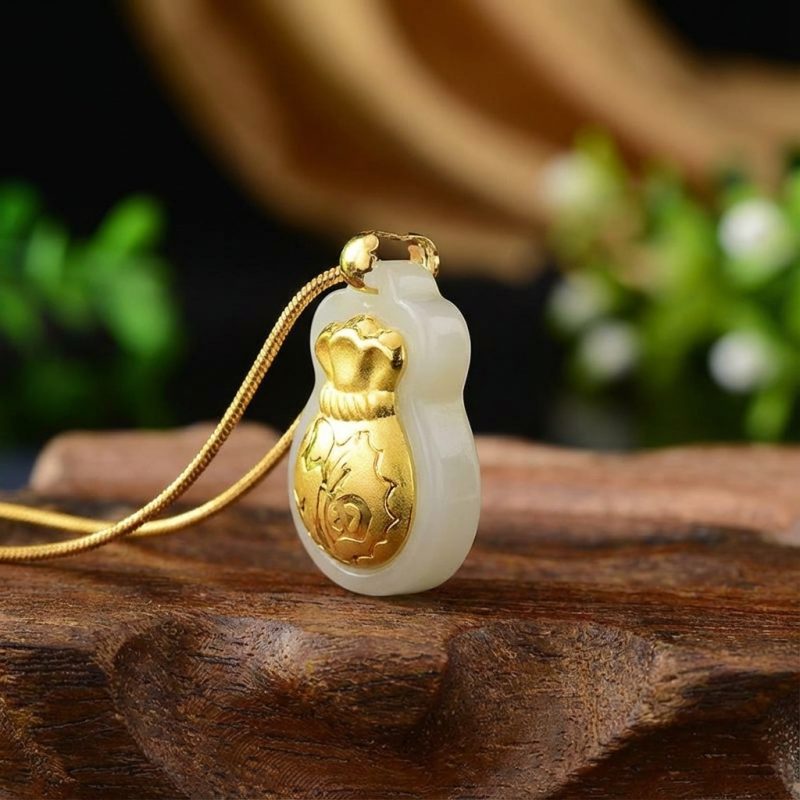Jade Money Bag Necklace - Feng Shui Wealth Activator - Professional Photo