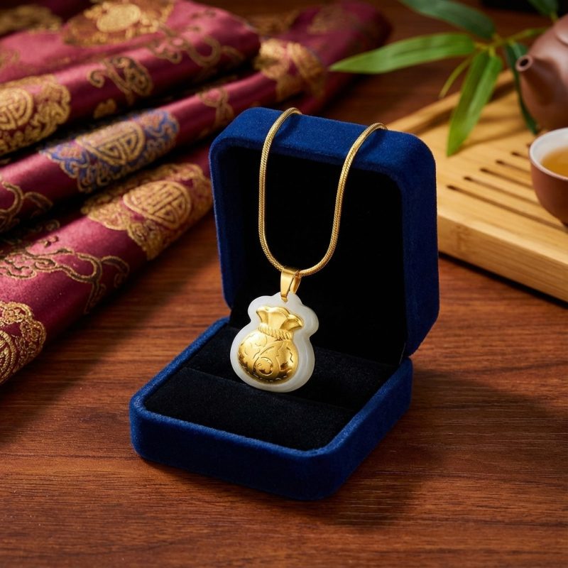 Jade Money Bag Necklace - Feng Shui Wealth Activator - Professional Photo