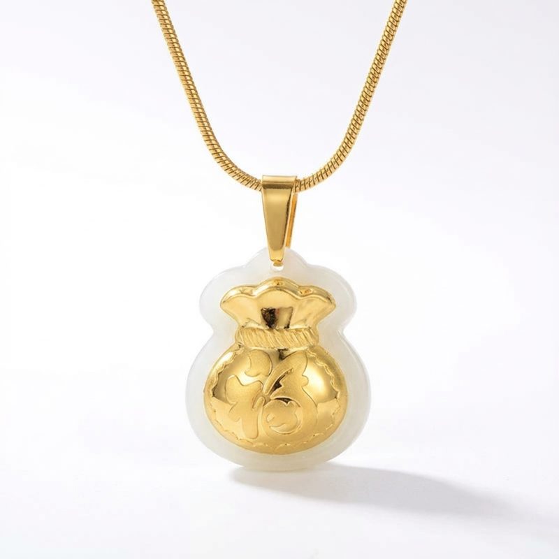 Jade Money Bag Necklace - Feng Shui Wealth Activator - Professional Photo