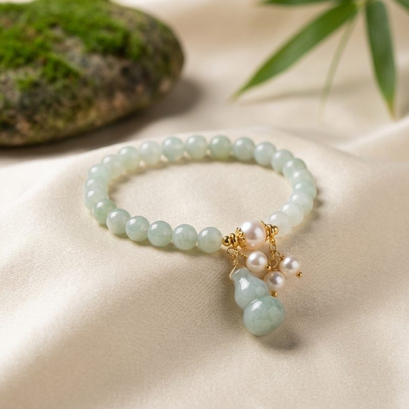Light Green Jade Wu Lou Amulet Bracelet - Professional Photo