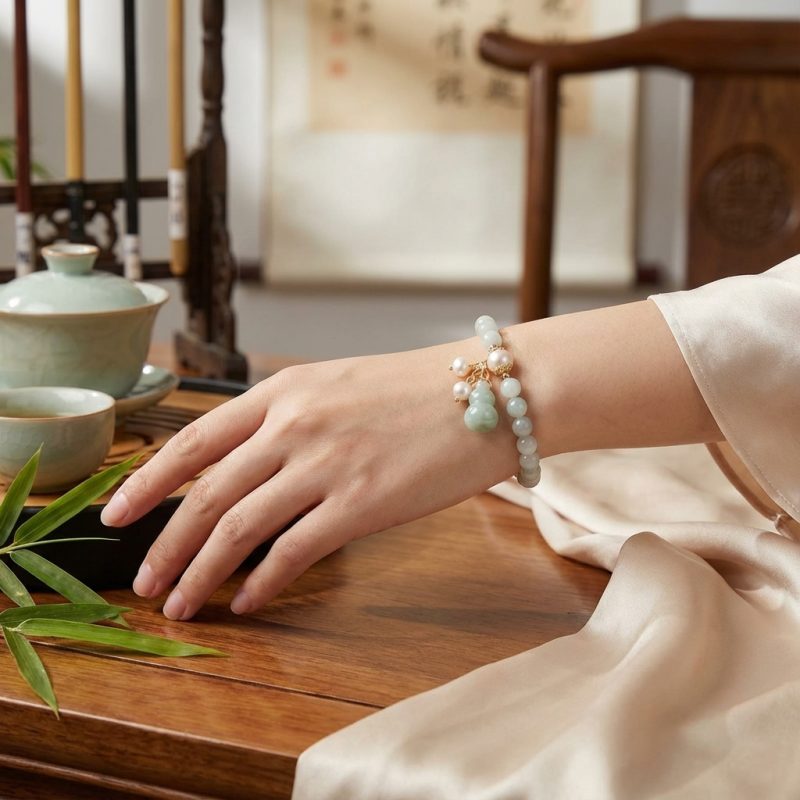Light Green Jade Wu Lou Amulet Bracelet - Professional Photo