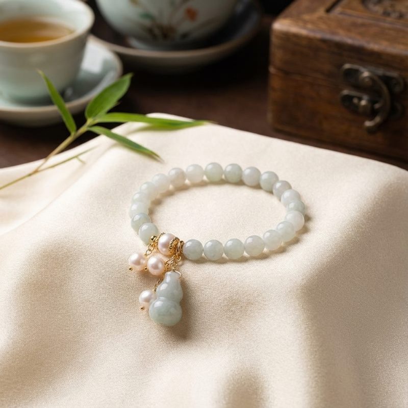 Light Green Jade Wu Lou Amulet Bracelet - Professional Photo