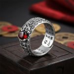 Natural Garnet Pixiu Ring - Feng Shui Wealth Ring - Professional Photo