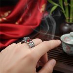 Natural Garnet Pixiu Ring - Feng Shui Wealth Ring - Professional Photo