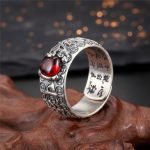 Natural Garnet Pixiu Ring - Feng Shui Wealth Ring - Professional Photo