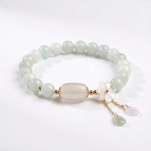 Natural Light Green Jade Bead Bracelet for Luck - Professional Photo